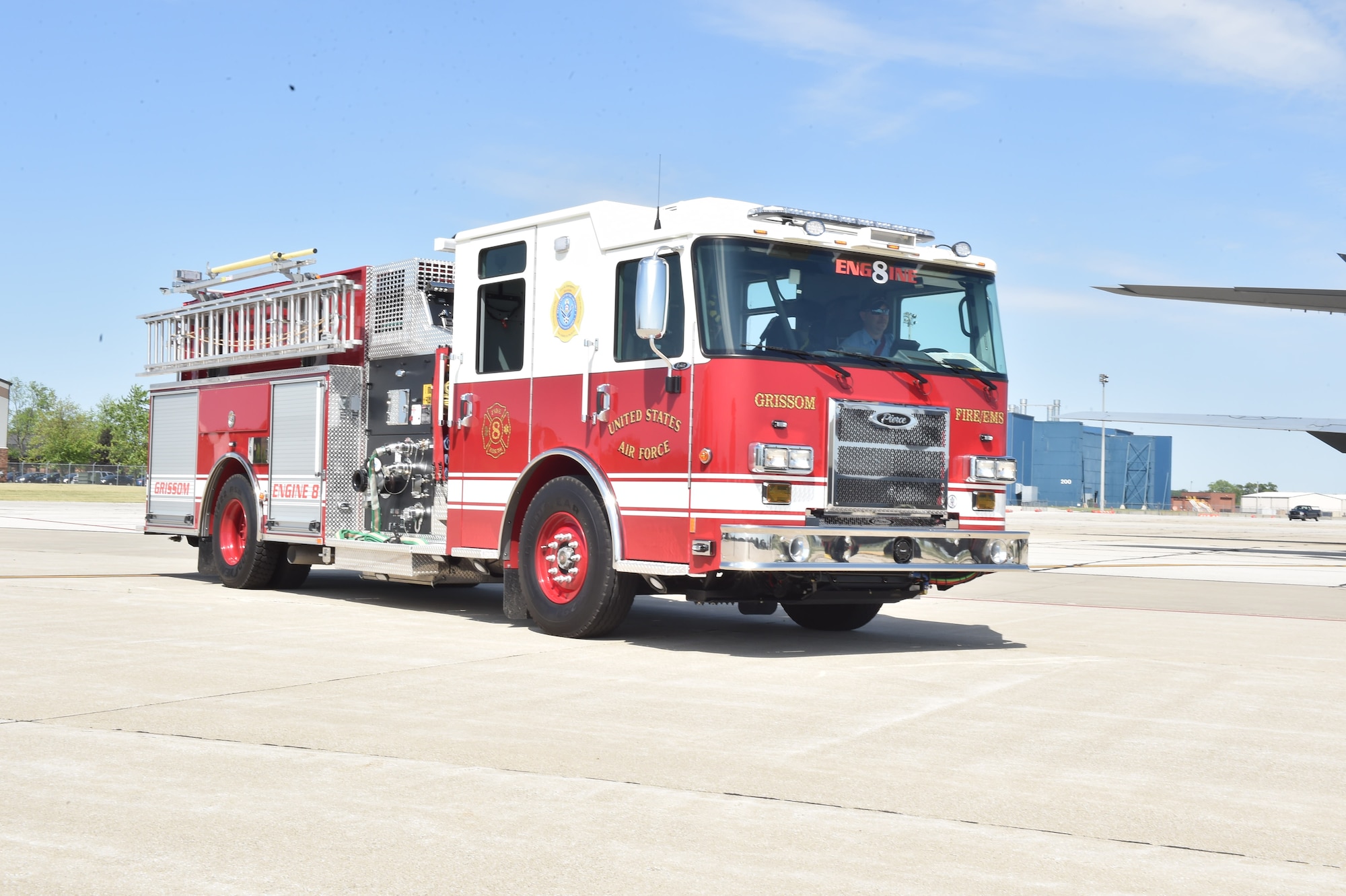 Grissom recently upgraded one of its fire engines to a newer model. The improved vehicle has increased storage capacity, as well as a more advanced and eco-friendly engine. (U.S. Air Force photo / Tech Sgt. Jami Lancette)
