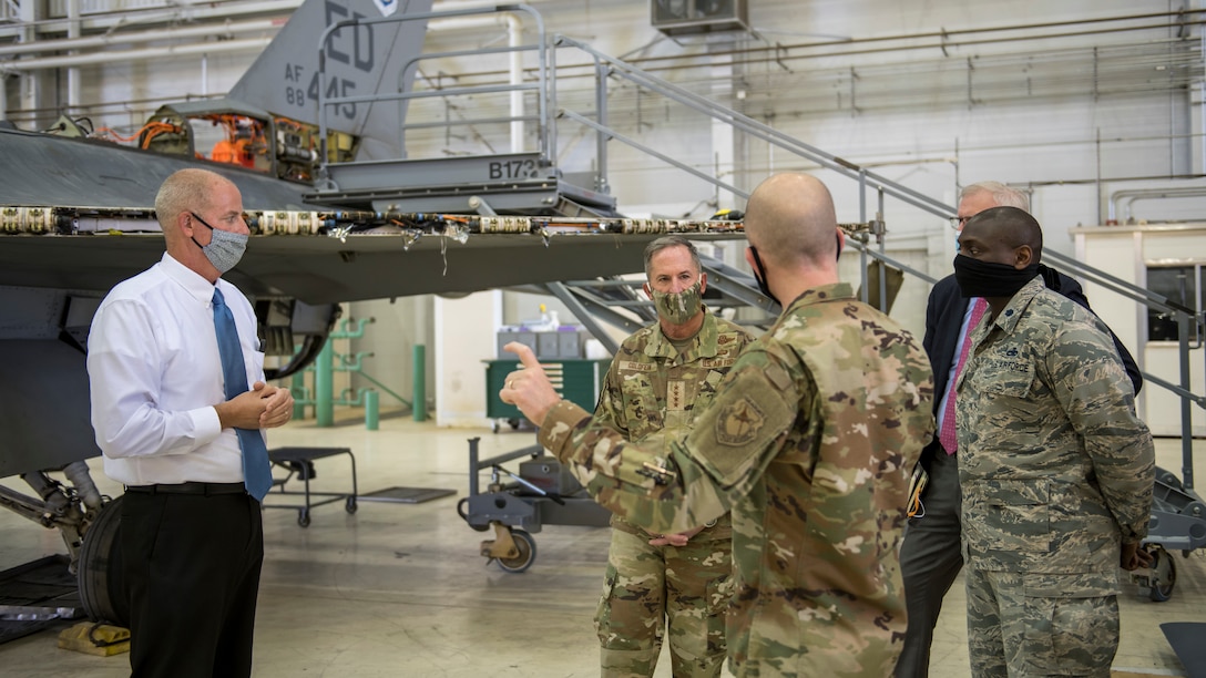 Air Force Chief of Staff Gen. David Goldfein receives a briefing on maintenance and test operations at Edwards Air Force Base, California, June 17. (Air Force photo by Giancarlo Casem)