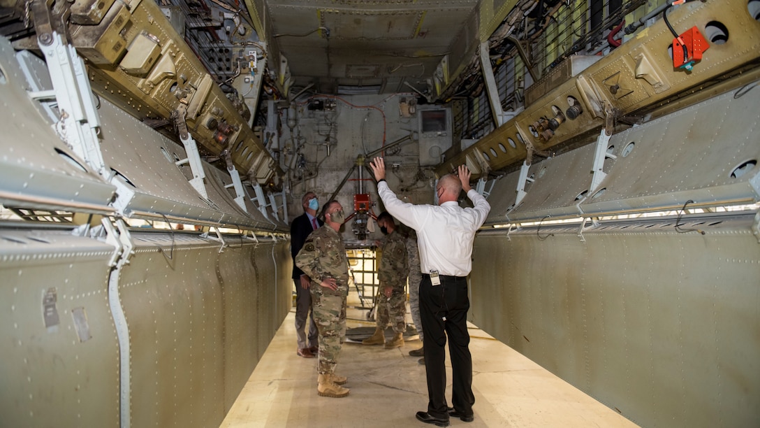 Air Force Chief of Staff Gen. David Goldfein receives a briefing on maintenance and test operations on a B-52 Stratofortress at Edwards Air Force Base, California, June 17. (Air Force photo by Giancarlo Casem)