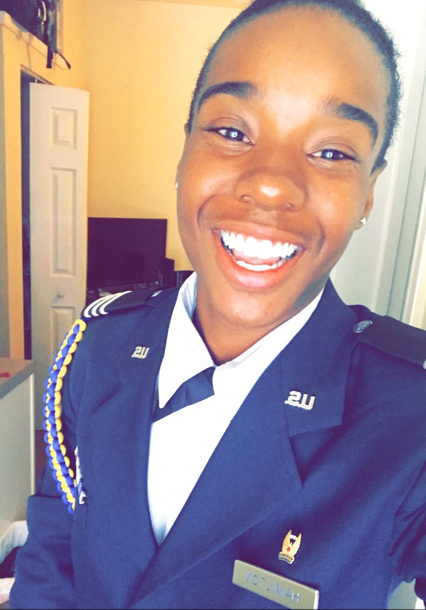 U.S. Air Force 2nd Lt. Destini Hamilton poses in her ROTC uniform before an event.