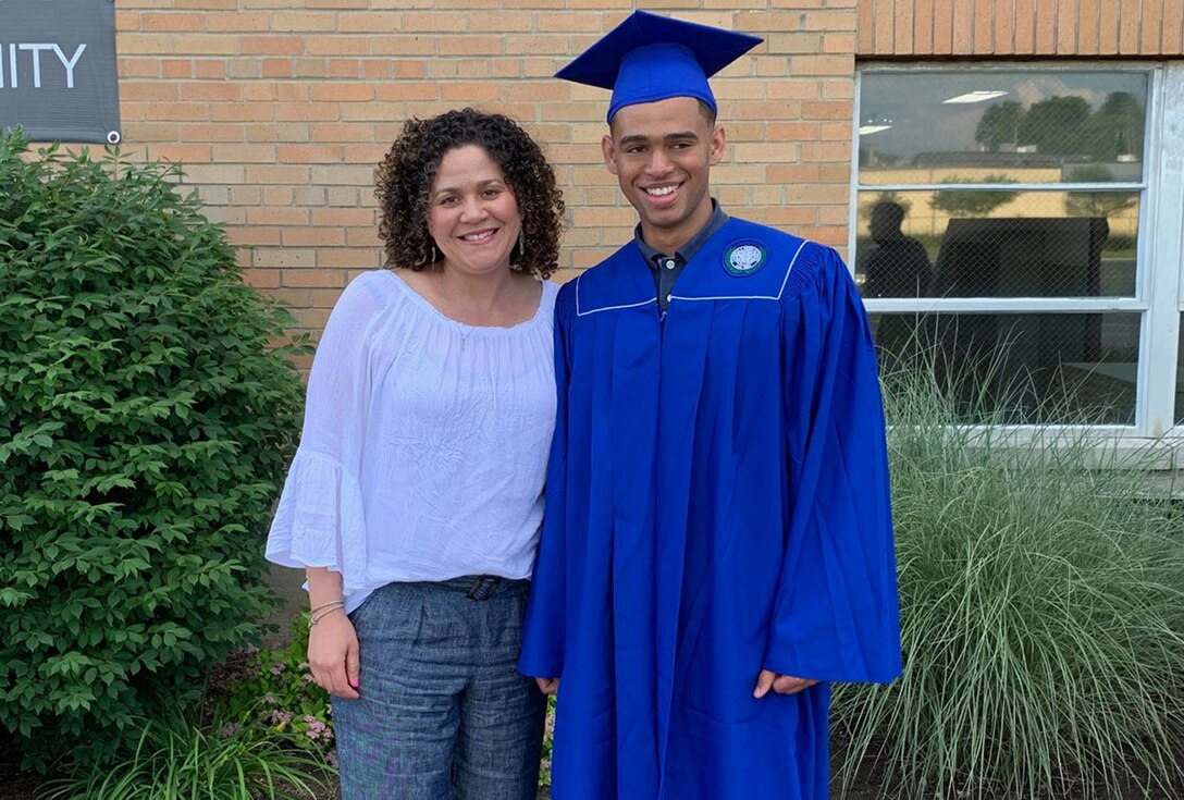 Franklin ‘Miles’ Smith-Custer stands with his mother, Sara Smith-Custer, a contracting officer in the Contract Execution Directorate, Air Force Life Cycle Management Center, Wright-Patterson Air Force Base. Smith-Custer has been named the 2020 Ohio Military Youth of the Year by the Boys and Girls Clubs of America’s Youth of the Year Program and awarded a scholarship. (Contributed photo)