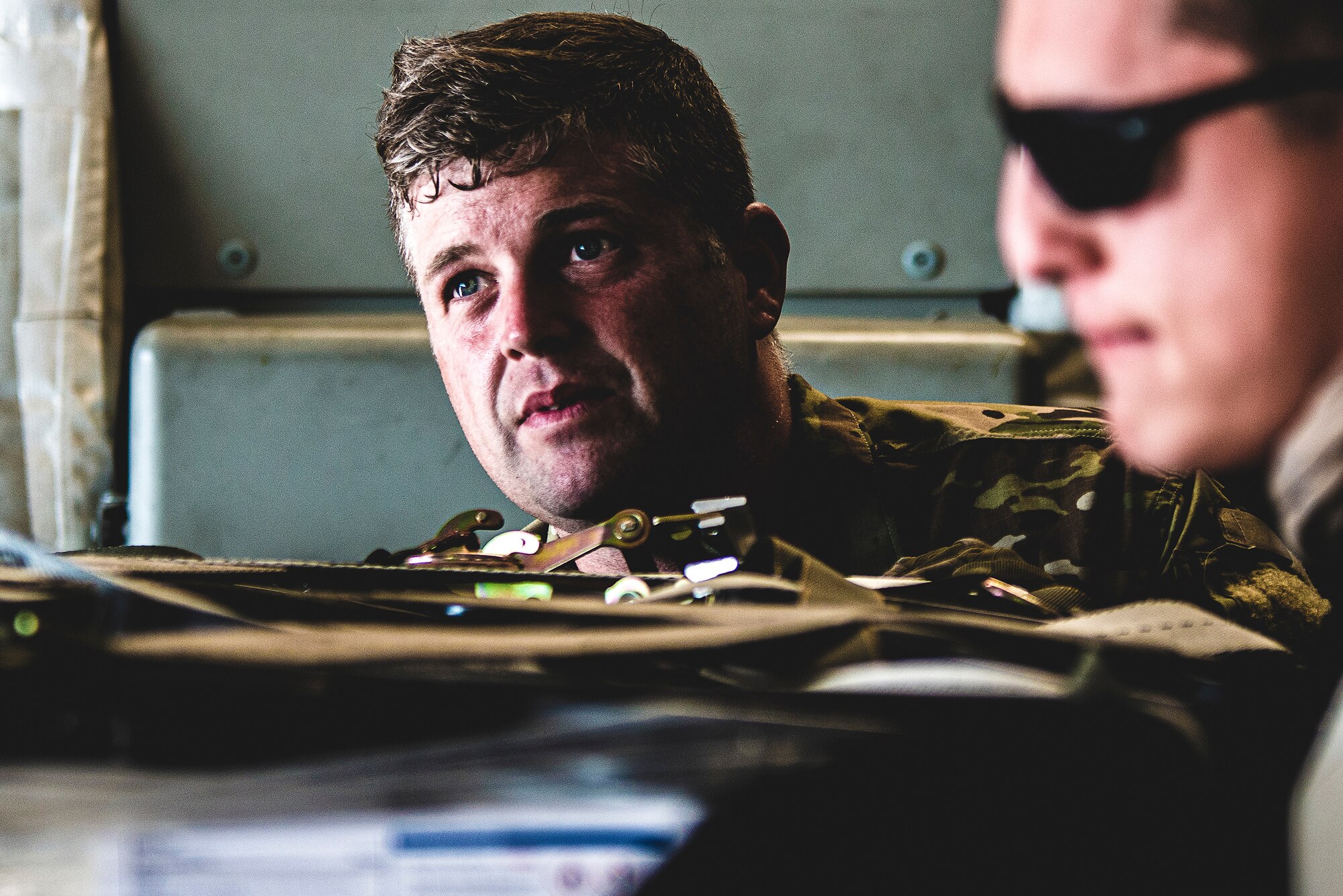 Close up photo of an Airman's face.