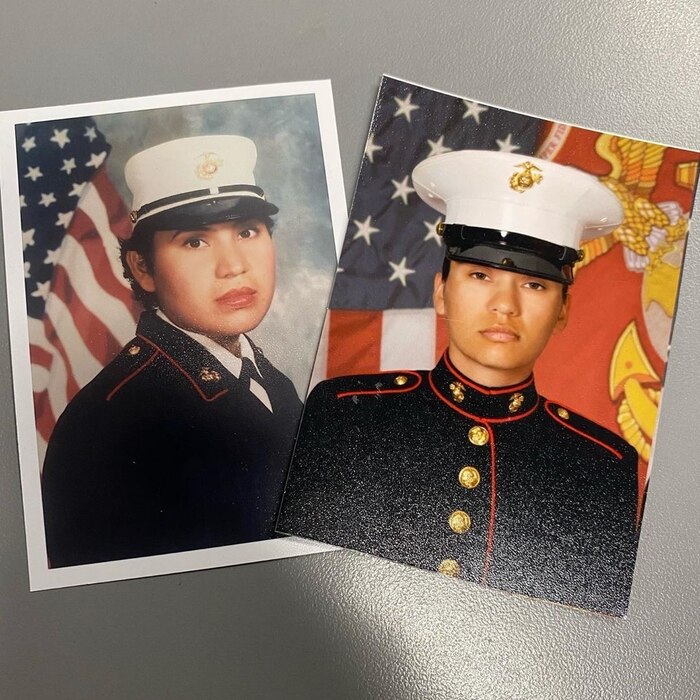 Left, Erika Hallford, right, Pvt. Larissa Hallford, are pictured in the Permanent Contact Station El Centro, Recruiting Sub-Station El Cajon, Recruiting Station San Diego. Larissa followed in her mother, Erika's, footsteps by joining the United States Marine Corps. Erika served from 1992-1996. (Courtesy Photo)