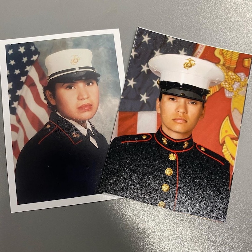 Left, Erika Hallford, right, Pvt. Larissa Hallford, are pictured in the Permanent Contact Station El Centro, Recruiting Sub-Station El Cajon, Recruiting Station San Diego. Larissa followed in her mother, Erika's, footsteps by joining the United States Marine Corps. Erika served from 1992-1996. (Courtesy Photo)