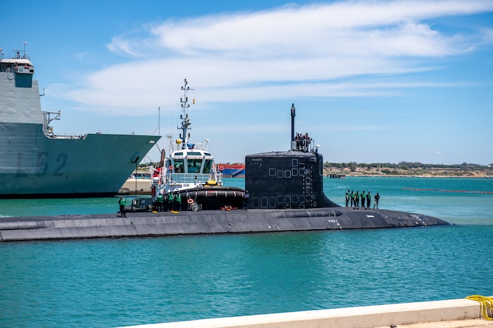 200616-N-AZ907-0011
NAVAL STATION ROTA, Spain (June 16, 2020)  The Virginia-class, nuclear-powered submarine USS Indiana (SSN 789) arrives at Naval Station Rota, Spain, June 16, 2020. Indiana is on a regularly-scheduled deployment in the U.S. 6th Fleet area of responsibility. (U.S. Navy photo by Mass Communication Specialist 1st Class Peter Lewis/Released)