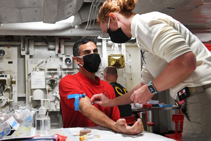 USS Theordore Roosevelt sailors being tested for COVID-19 antibodies.
