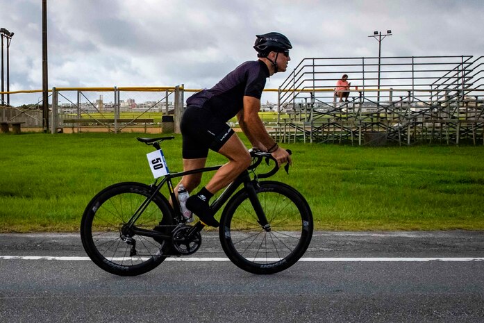 A U.S. Marine participates in the Annual Marine Corps Community Services Futenma Bike Race at Marine Corps Air Station Futenma, Okinawa, Japan on June 21.