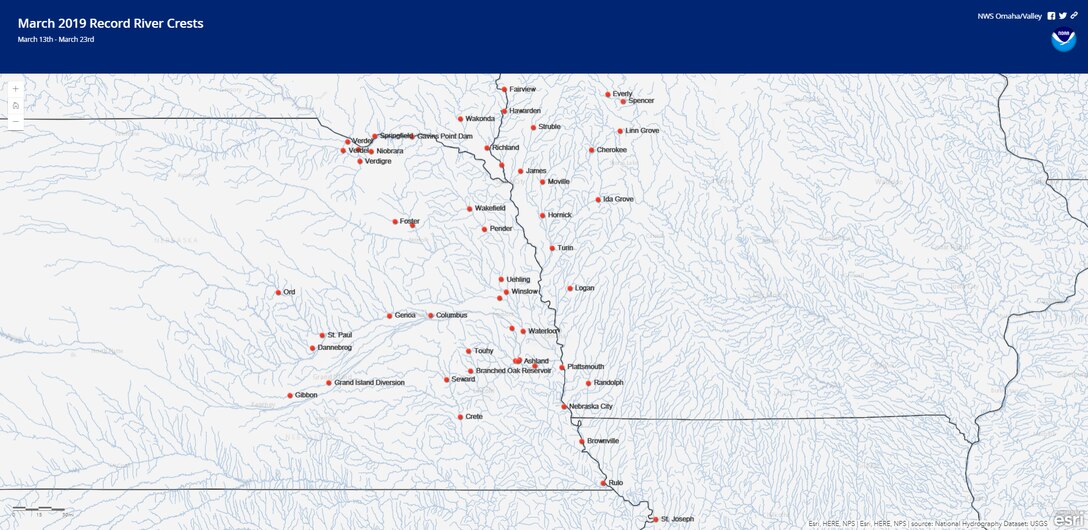 Between March 13 and March 23, 2019, per preliminary analysis by the National Weather Service, over 50 gages on the Missouri River and its tributaries in the region set new stage records. Nearly all of these new records were on unregulated areas of the Missouri Basin -- tributaries and the Missouri River downstream of Gavins Point Dam.