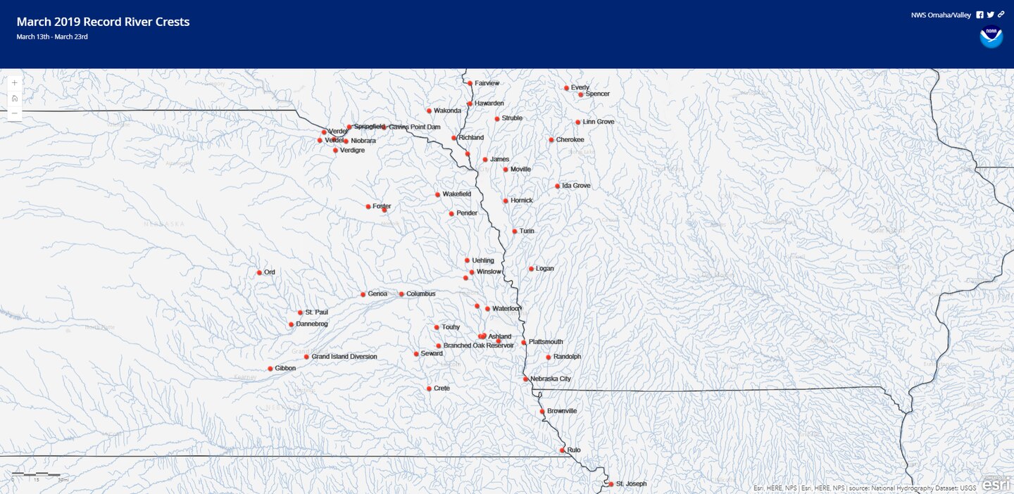 Between March 13 and March 23, 2019, per preliminary analysis by the National Weather Service, over 50 gages on the Missouri River and its tributaries in the region set new stage records. Nearly all of these new records were on unregulated areas of the Missouri Basin -- tributaries and the Missouri River downstream of Gavins Point Dam.