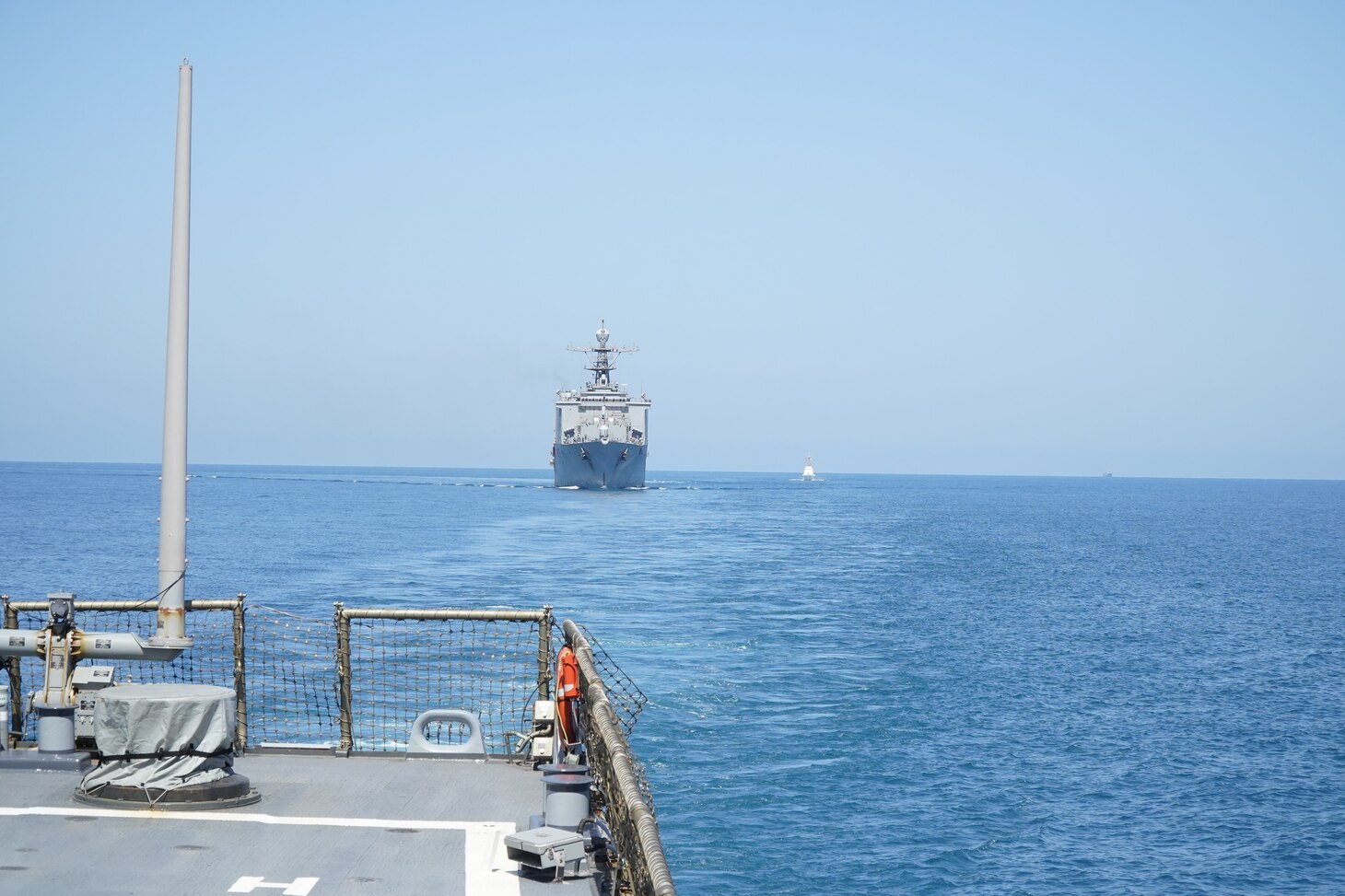 200622-N-NO901-1011 BLACK SEA (June 22, 2020) – USS Porter (DDG 78) and USS Oak Hill (LSD 51) execute maneuvering and air defense exercises with GCG Ochamchire (P-23) and GCG Dioskura (P-25) in the Black Sea, June 22, 2020. Porter, forward-deployed to Rota, Spain, is on its eighth patrol in the U.S. 6th Fleet area of operations in support of U.S. national security interests in Europe and Africa. (U.S. Navy photo by Interior Communication Electrician 2nd Class Jeffrey Abelon/Released)
