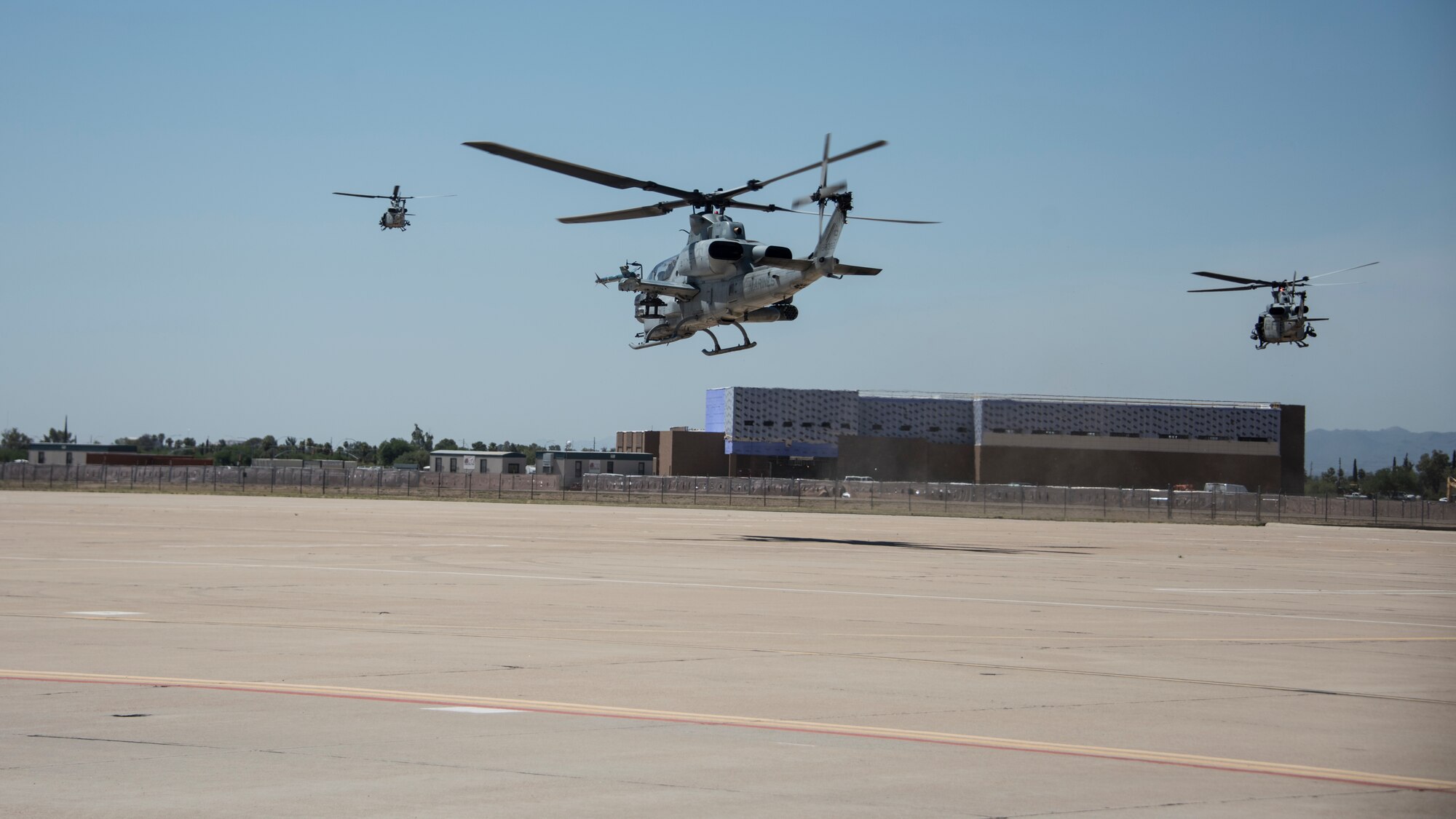 A photo of Marine helicopters taking off