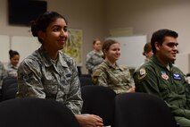 Airmen in uniform attend a diversity council meeting at Creech Air Force Base.