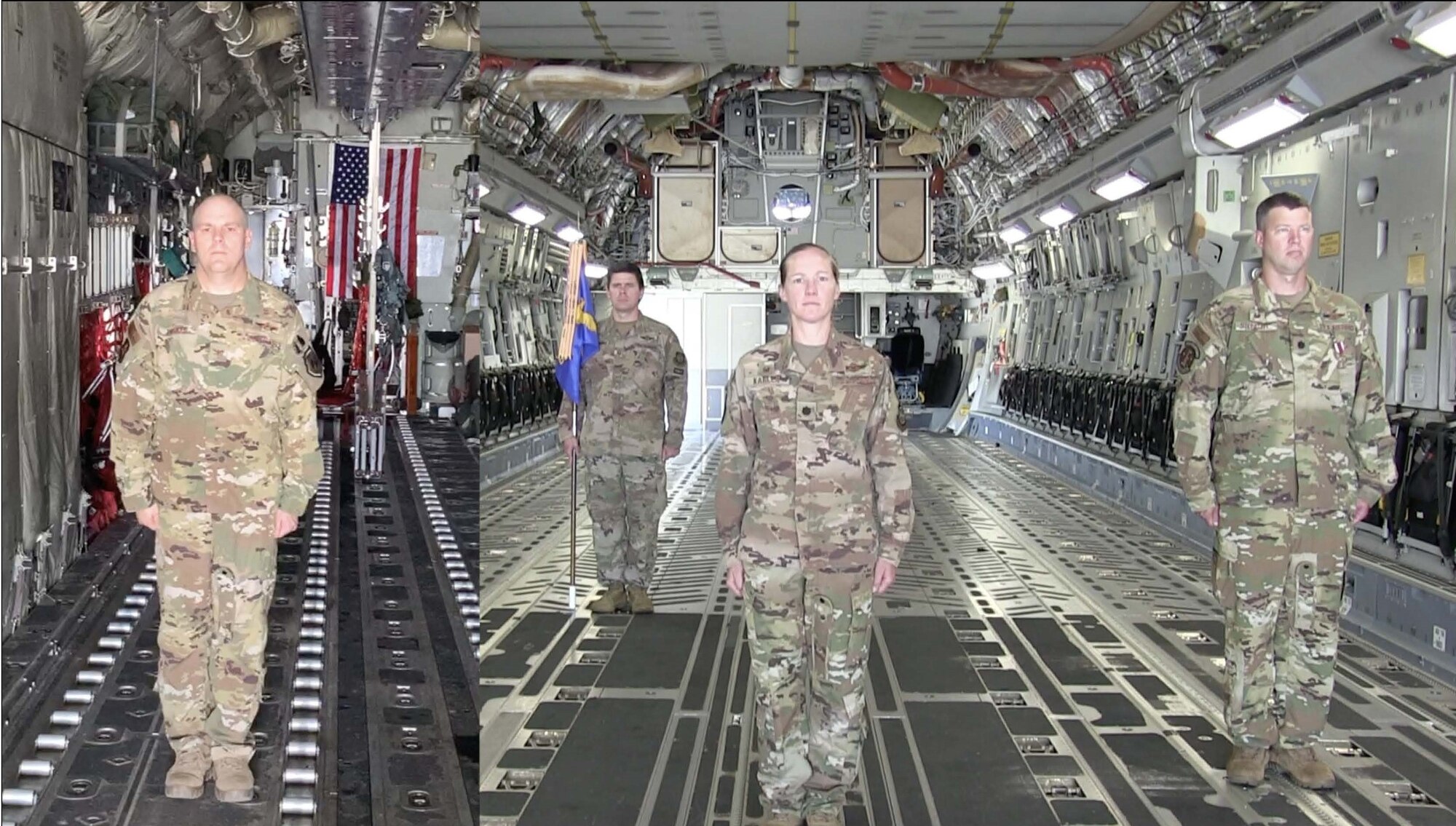 A photo of a change of command being officiated remotely.