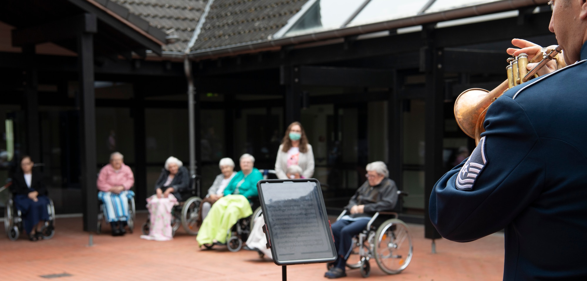 The team visited retirement homes surrounding Spangdahlem Air Base in the villages of Bitburg, Wittlich, and Landscheid, Germany, to build partnerships between the base and local communities and support those most impacted by COVID-19 restrictions