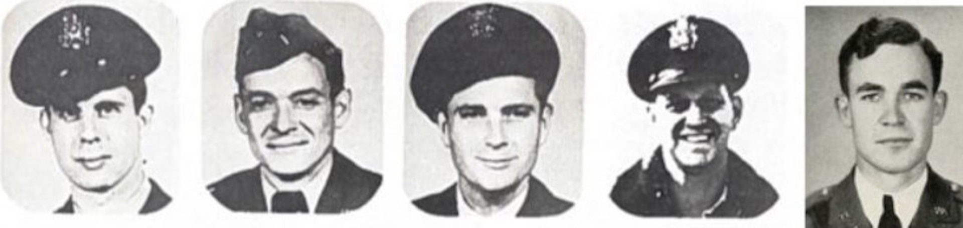 Georgia Air National Guard pilots killed in action in Korea, from left: Capt. Barney Casteel, Lt. James Collins, Capt. David Mather, Capt. John Thompson, Lt. William White.