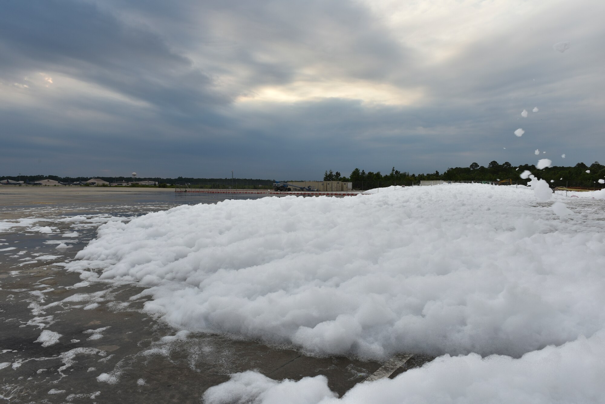 White foam spread across a flight line