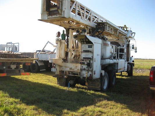 Caption: FED's only water well drill rig. In July, a brand new rig will join
the fleet (FED File Photo).