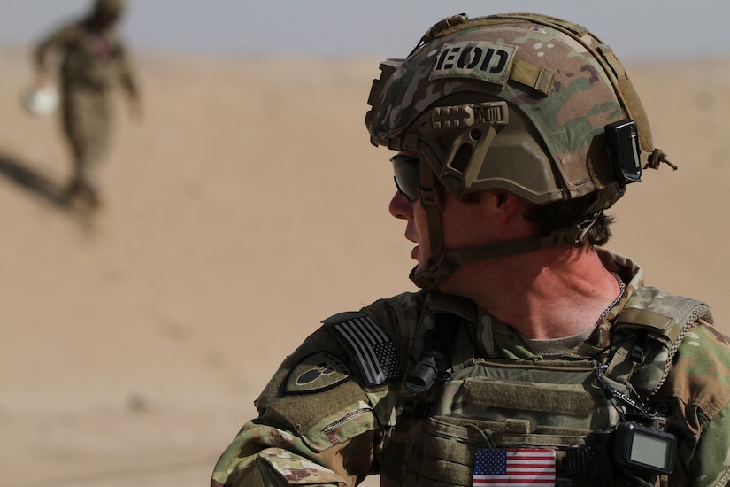 U.S. Army Soldiers with the 741st Ordnance Battalion conduct explosives training in the CENTCOM area of responsibility, June 9, 2020. (U.S. Army photo by Sgt. Andrew Valenza)