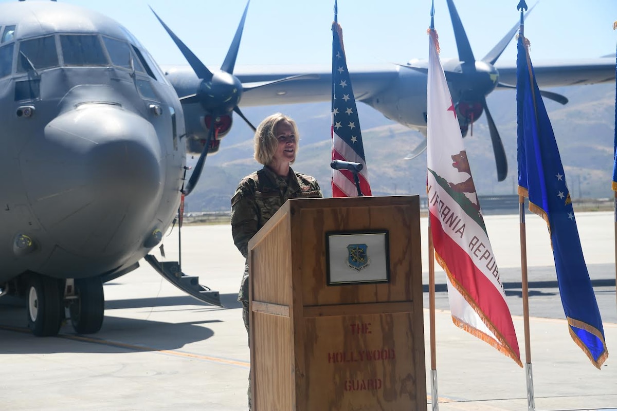 California Air National Guard Col. Lisa Nemeth assumes command of the 146th Airlift Wing at the Channel Islands Air National Guard Station, California. June 13, 2020. U.S. Air National Guard photo by Staff Sgt. Nicole Wright.