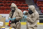 Wisconsin National Guard Soldiers and Airmen collect specimens for COVID-19 testing May 5, 2020, at the Resch Center in Green Bay, Wis. The Guard has collected more than 154,000 specimens across the state.
