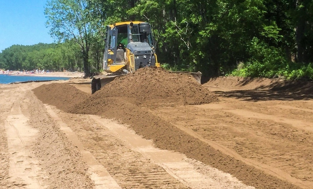 Sand nourishment is underway at Presque Isle State Park, PA! US Army Corps of Engineers, Buffalo District places ~55,000 tons of sand each year to offset erosion.