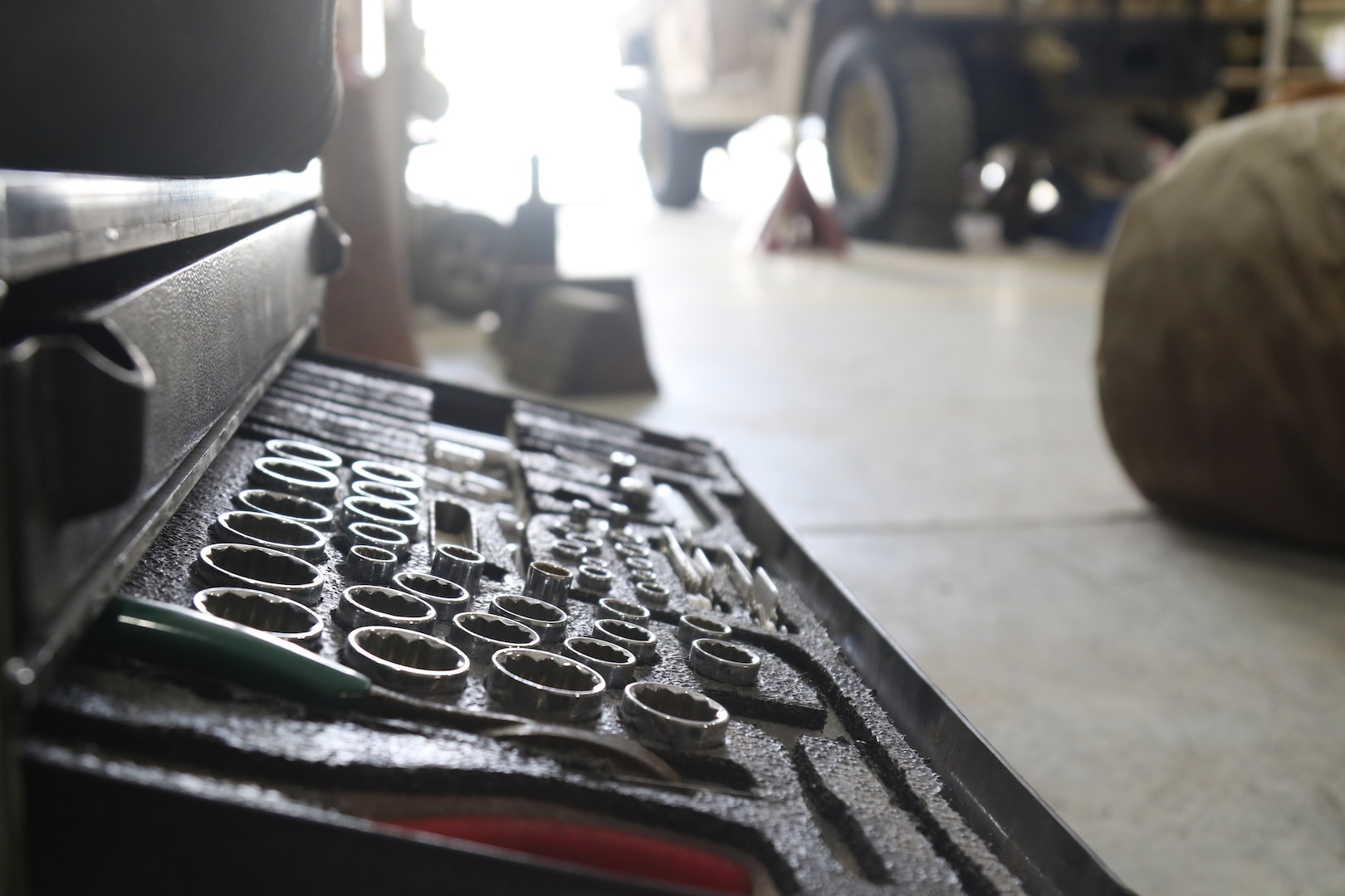 Tools used by mechanics to work on vehicles on June 23, 2020 in Kuwait. Tools like these are used daily to work on and maintain vehicles by mechanics assigned to Task Force Spartan. (U.S. Army photo by Sgt. Andrew Winchell)