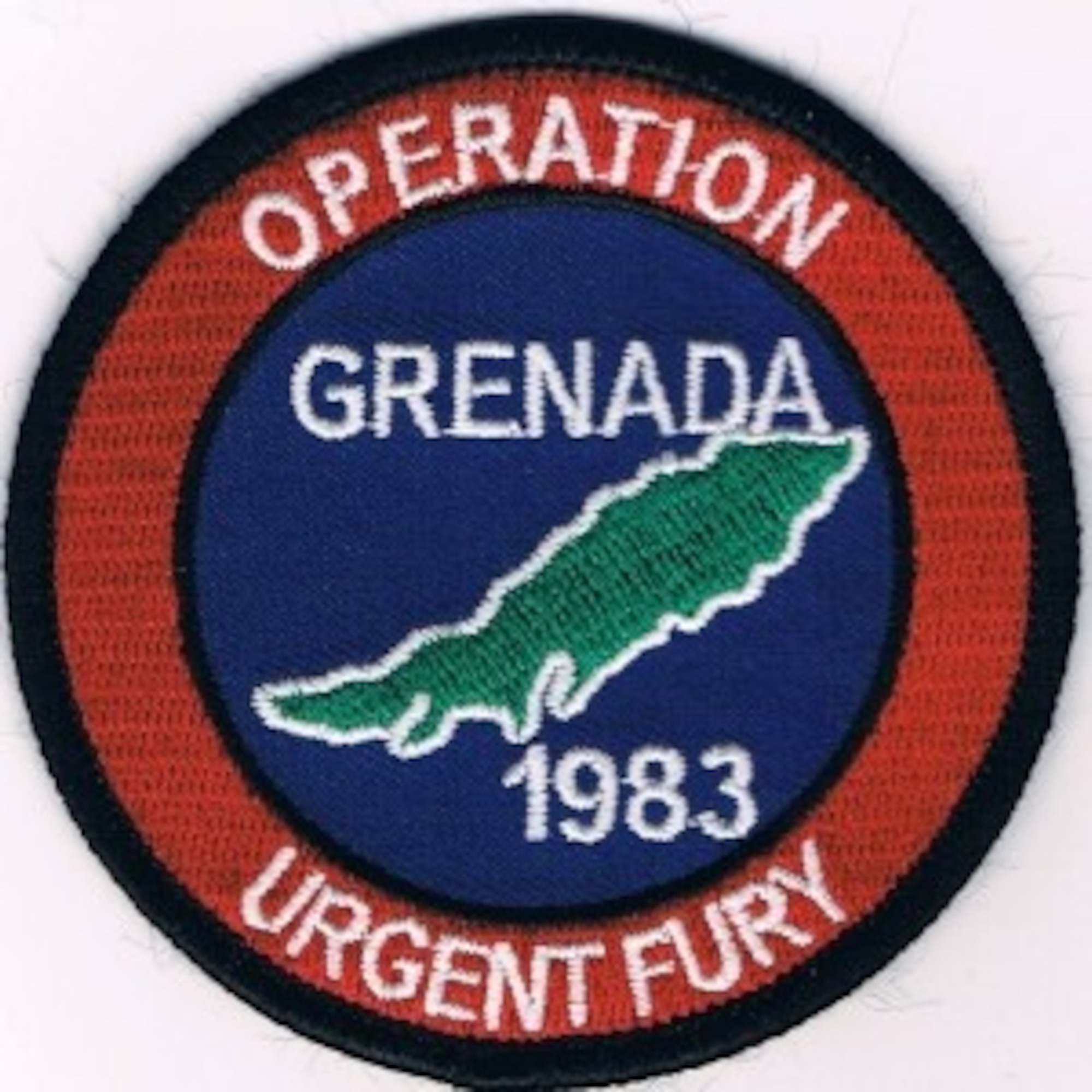 This is the 1983 Operation URGENT FURY patch provided to U.S. Air Force police stationed in Grenada. (Courtesy USAF Police Alumni Association)