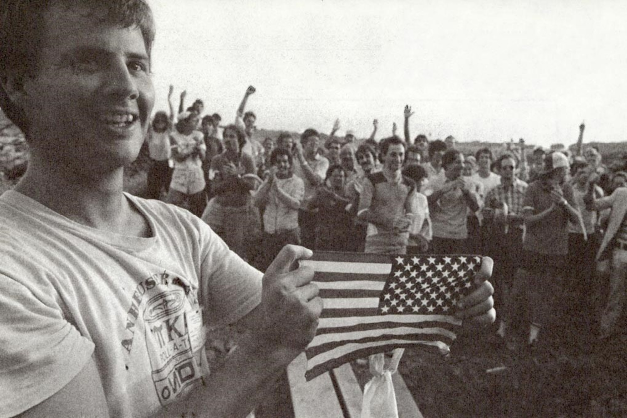 On October 25, 1983, American students celebrated after their rescue by U.S. forces in Grenada. (Courtesy Army University Press)