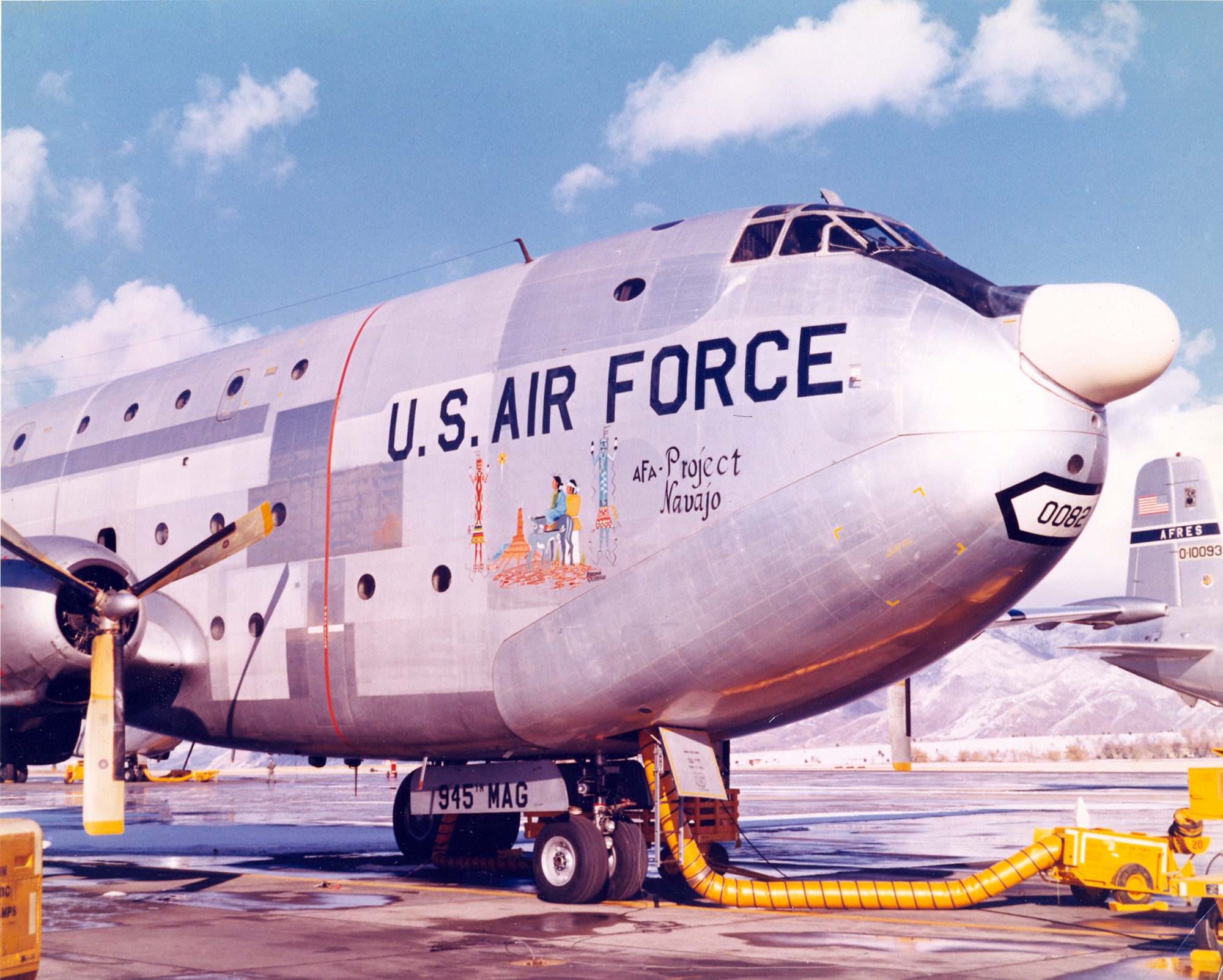 During the 1960s and 70s, Utah's Air Force Reserve unit built an enduring friendship with the Navajo. For a time, one of the unit’s C-124 aircraft sported a stylized mural of the Advent of Christ painted by Navajo students from the Intermountain Indian School in Brigham City, Utah.