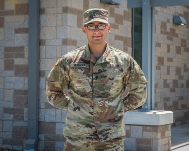 U.S. Army Spc. Juan Herrera, 142nd Area Support Medical Company combat medic, at the Veterans Memorial Armed Forces Reserve Center in Danbury, Connecticut, June 24, 2020. In addition to providing care to COVID-19 patients and distributing medical equipment in his role as a Connecticut National Guardsman, Herrera has delivered food to local families in need during the pandemic. Herrera has also helped 30 families in Colombia, his home country.