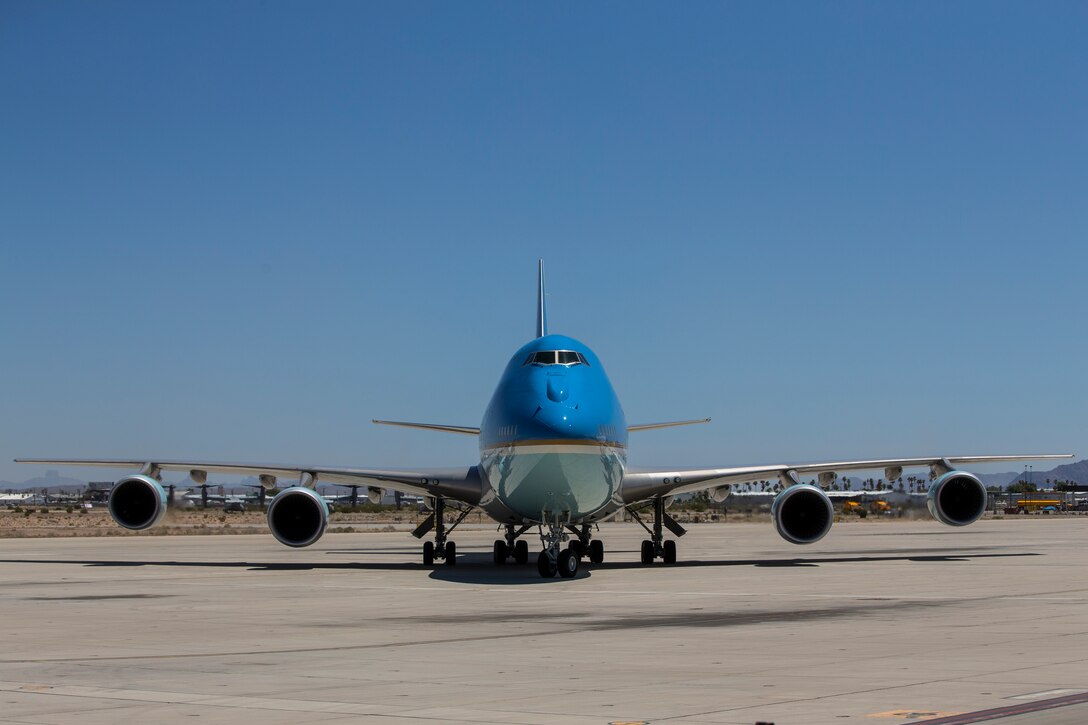President Donald J. Trump departs from a flight aboard Marine Corps Air Station (MCAS) Yuma as part of a visit to the border wall on June 23, 2020.