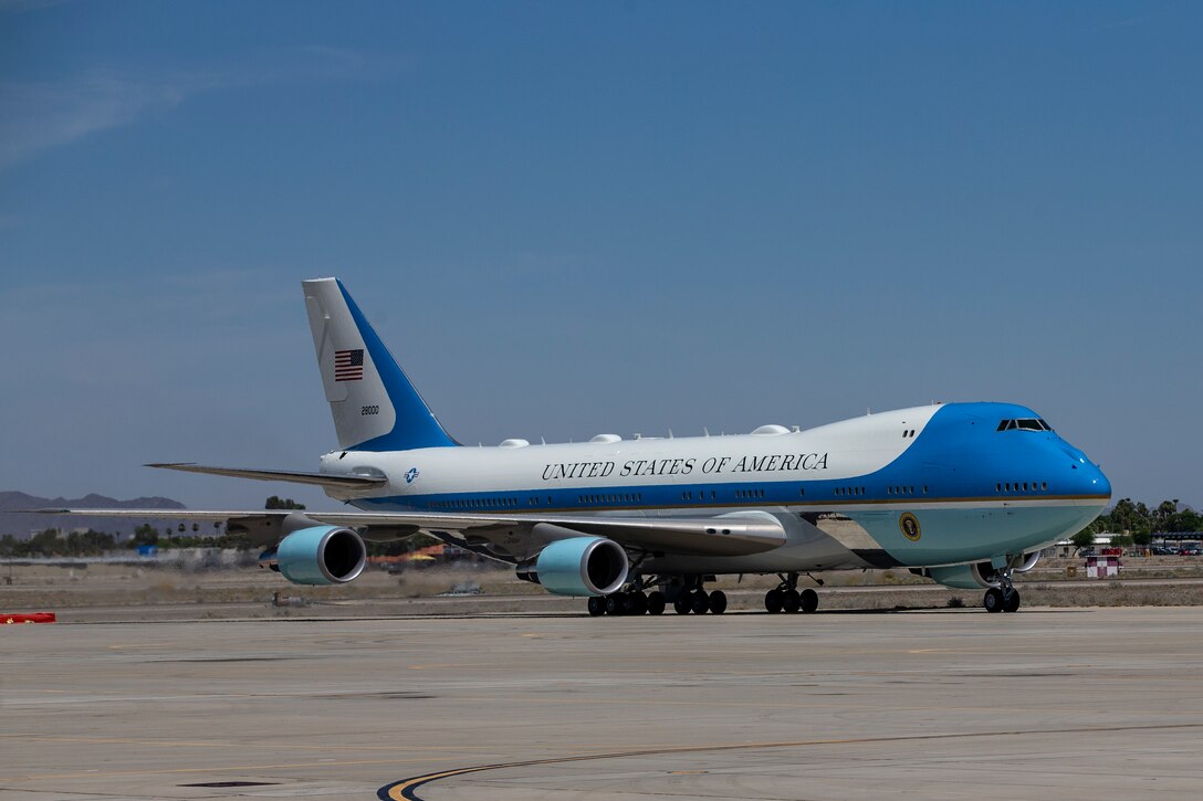 President Donald J. Trump departs from a flight aboard Marine Corps Air Station (MCAS) Yuma as part of a visit to the border wall on June 23, 2020.