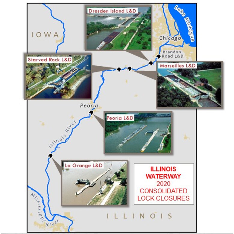 2020 Illinois Waterway Lock Closures Map
