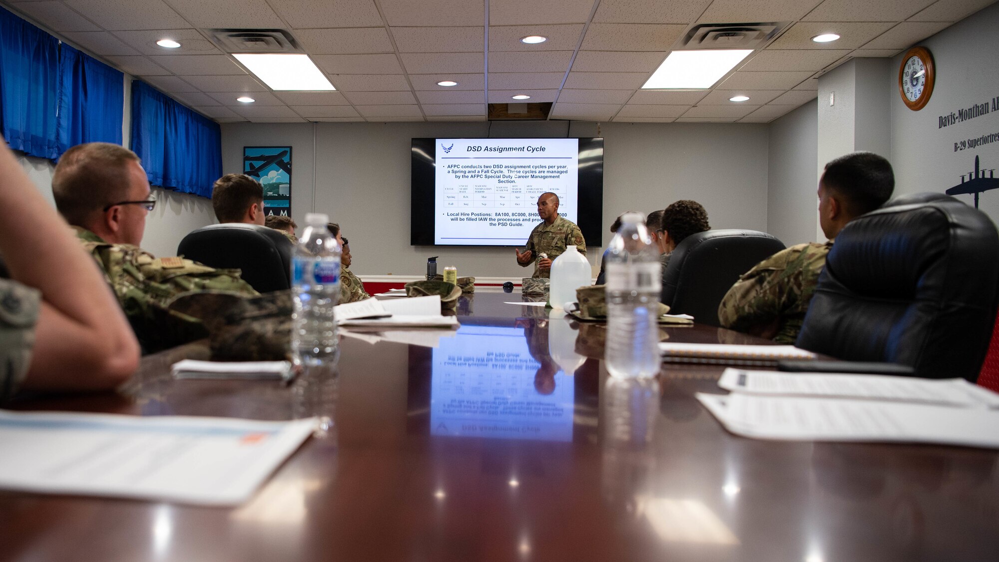 Senior Master Sgt. Michael R. Kumiyama, 2nd Aircraft Maintenance Squadron aerospace ground equipment flight chief, speaks to Airmen during a Knuckle Buster Academy class at Barksdale Air Force Base, La., June 17, 2020. The Knuckle Buster Academy is a class that is held every week and is used to develop Airmen as well as educate them on various Air Force programs. (U.S. Air Force photo by Airman 1st Class Jacob B. Wrightsman)