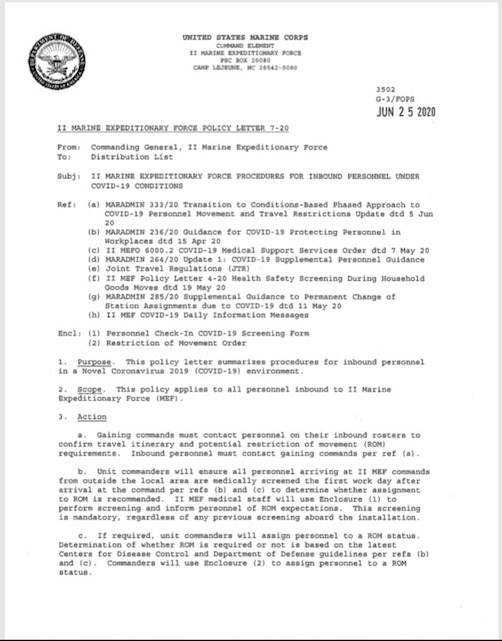 General's letter to II Marine Expeditionary Force.
