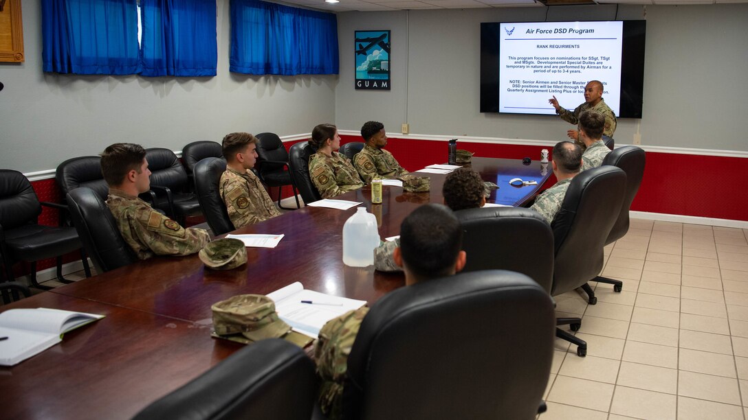 Senior Master Sgt. Michael R. Kumiyama, 2nd Aircraft Maintenance Squadron aerospace ground equipment flight chief, speaks to Airmen during a Knuckle Buster Academy class at Barksdale Air Force Base, La., June 17, 2020. The Knuckle Buster Academy is a class that is held every week and is used to develop Airmen as well as educate them on various Air Force programs. (U.S. Air Force photo by Airman 1st Class Jacob B. Wrightsman)