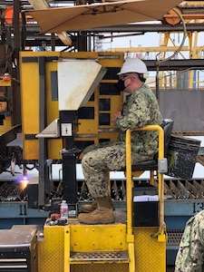 Cmdr. Chris Schindler, Officer In Charge, Supervisor of Shipbuilding Bath (det. San Diego) commences construction of the fourth Expeditionary Sea Base (ESB 6) at General Dynamics National Steel and Shipbuilding Company shipyard,
June 25.