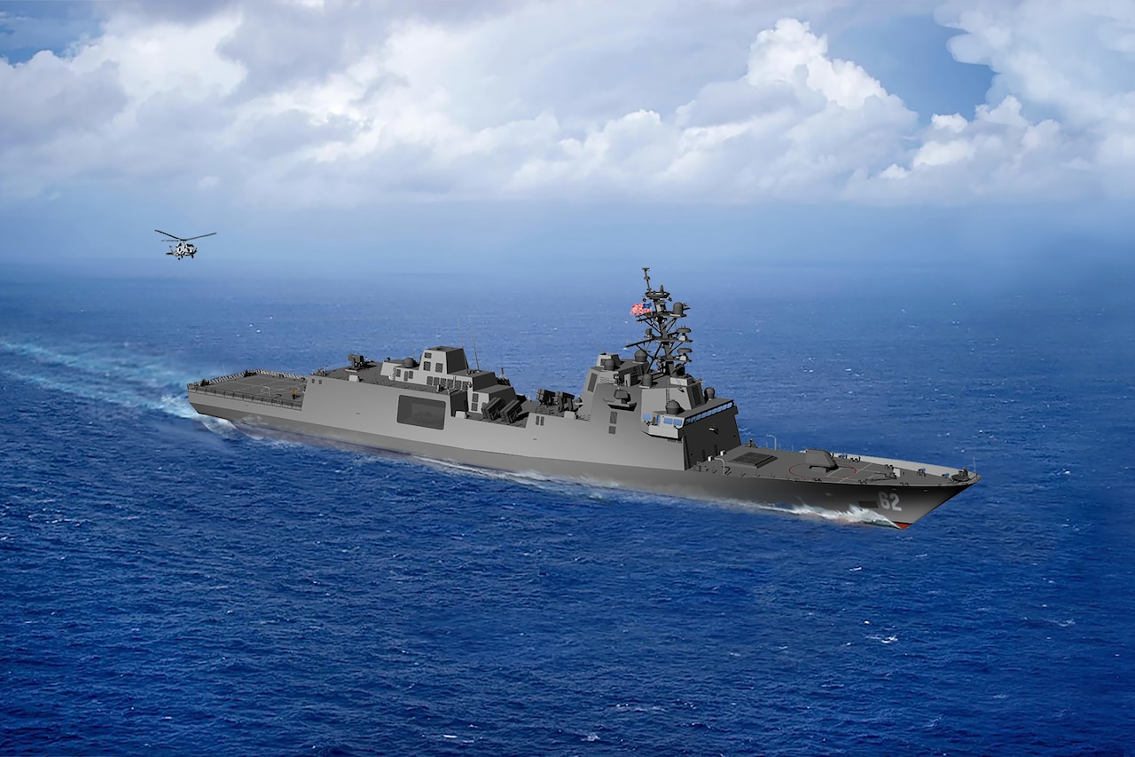 An artist’s rendering of a ship sailing in open waters.