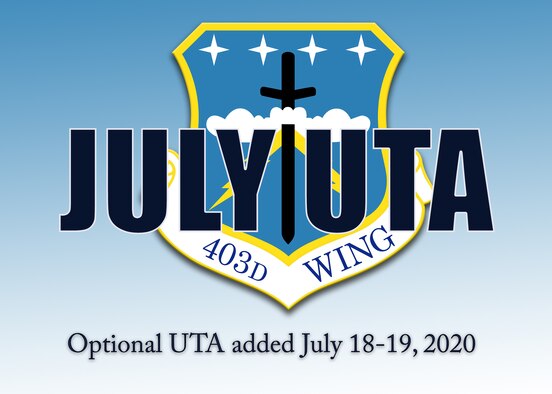 The 403rd Wing, an Air Force Reserve unit at Keesler Air Force Base, Mississippi, is having a Unit Training Assembly July 18-19, 2020, to provide an opportunity for Airmen to come to the base to conduct required training. (U.S. Air Force graphic by Lt. Col. Marnee A.C. Losurdo)