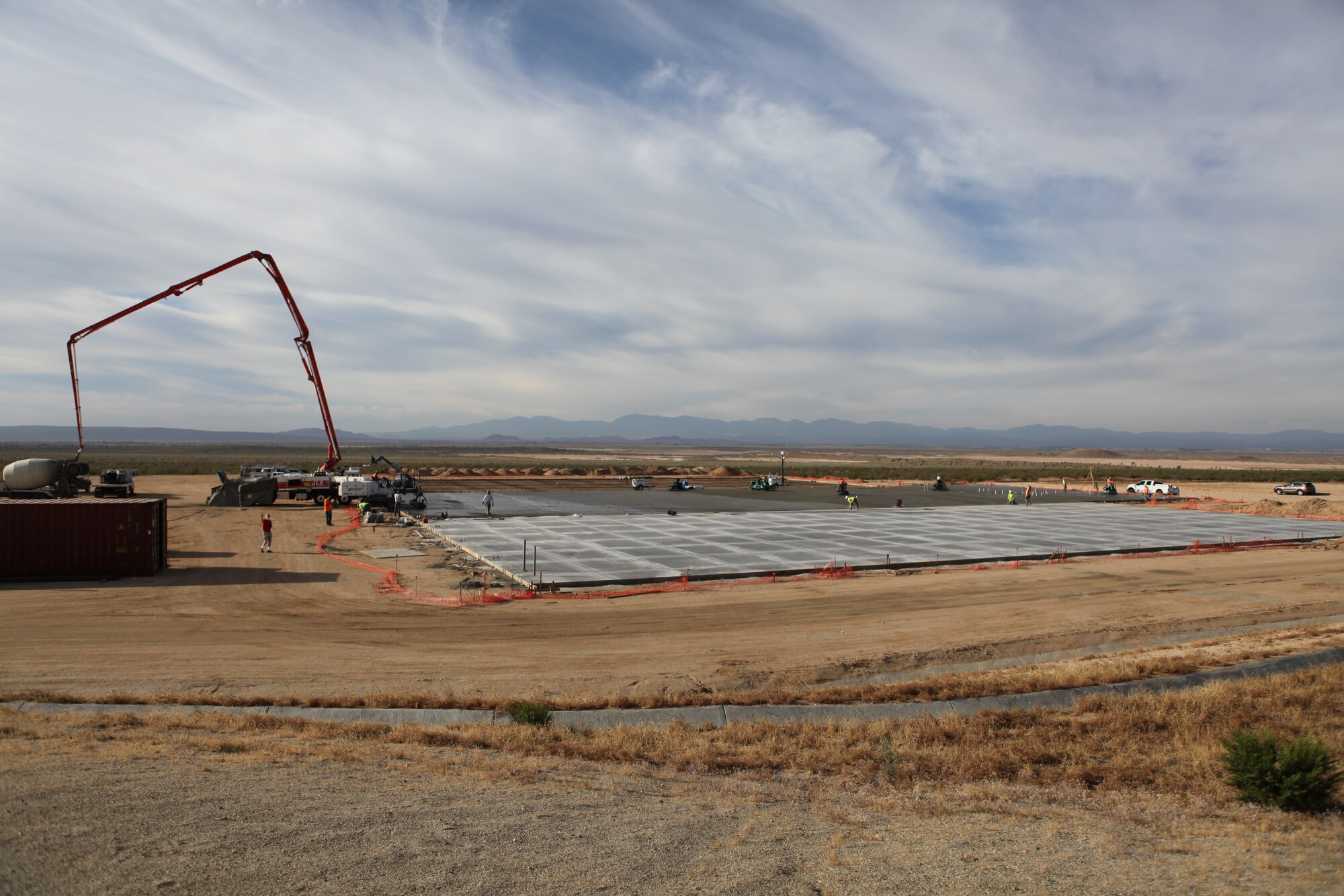 Concrete is poured, June 25, at the site of the future Air Force Flight Test Museum at Edwards Air Force, which will be located just outside of the  Base’s West Gate. (Air Force photo by Grady Fontana)