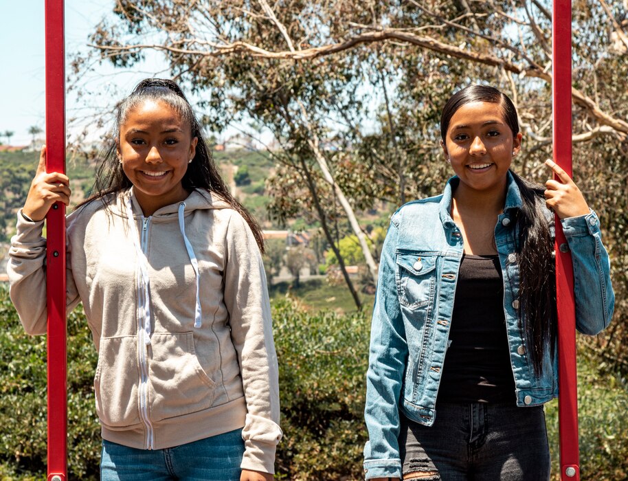 Nimsi RodaCopto (left) and Zhar RodaCopto (right), poolees with Recruiting Station Orange County, pose for photo at Recruiting Sub-Station Mission Viejo, June 22, 2020. The RodaCopto twins plan to attend Marine Corps boot camp next year after they graduate from Mission Viejo High School. (U.S. Marine Corps photo by Sgt. Sarah Ralph)