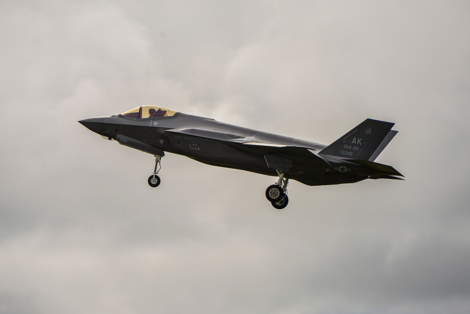 A U.S. Air Force F-35A Lightning II assigned to the 356th Fighter Squadron lands on the Fairbanks International Airport runway at Fairbanks, Alaska, June 24, 2020.