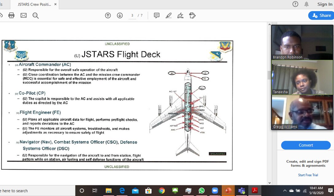 Screenshot shows video tiles for each person taking part in a virtual training session along with the training content they were discussing.