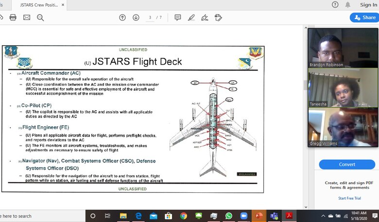 Screenshot shows video tiles for each person taking part in a virtual training session along with the training content they were discussing.