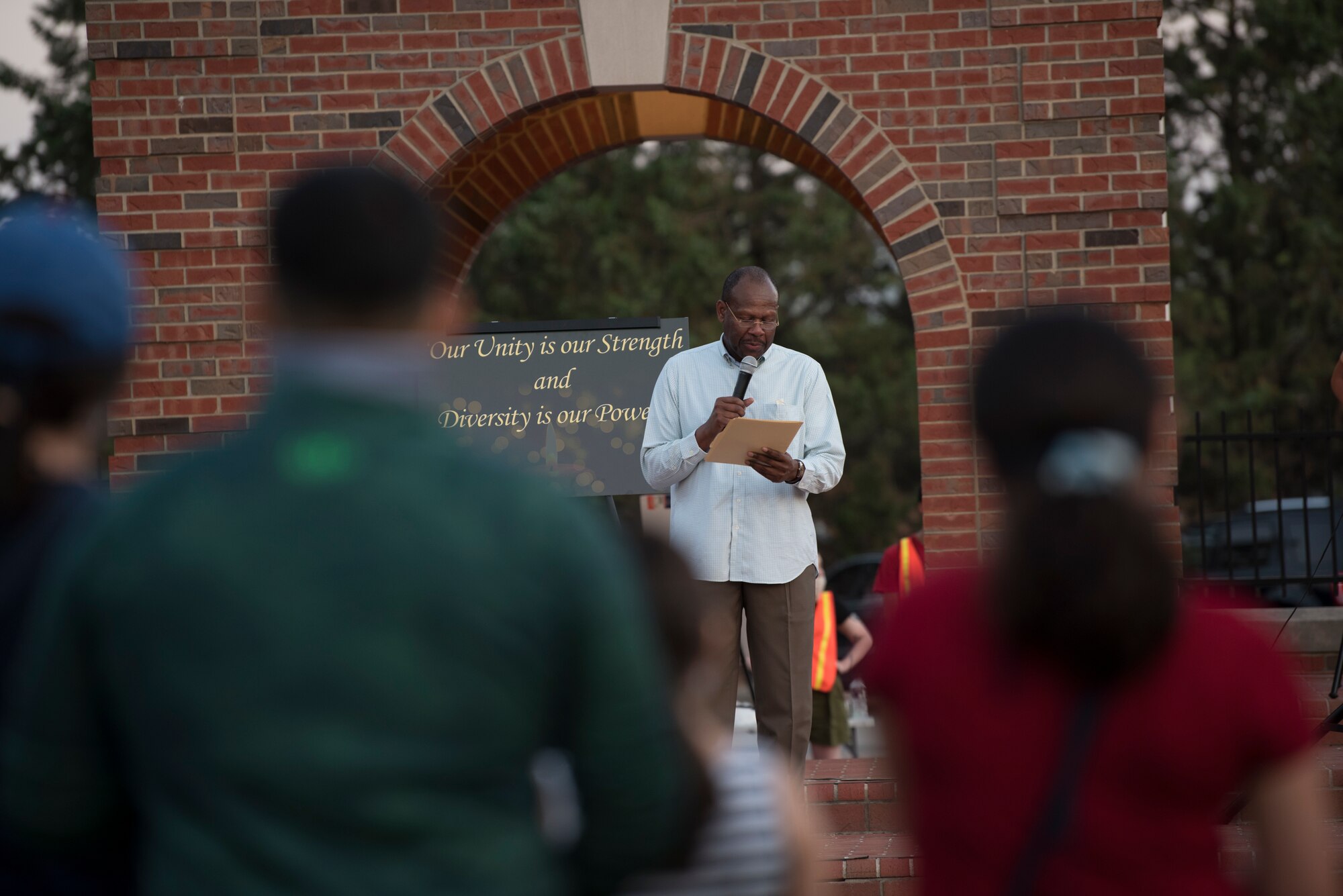 U.S. Air Force Chaplain speaks to crowd