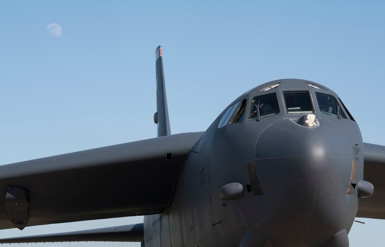 A B-52H Stratofortress prepares to take off at Minot Air Force Base, N.D., June 2, 2020. The B-52s are conducting a long-range, long-duration strategic Bomber Task Force mission throughout Europe and the Arctic region. (U.S. Air Force photo by Senior Airman Alyssa Day)