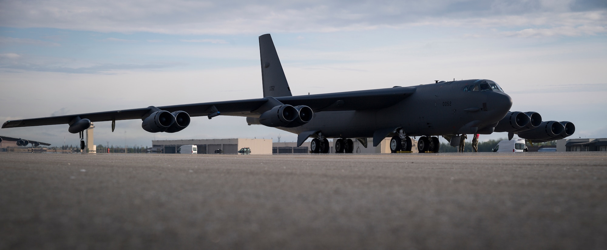 A B-52H Stratofortress deployed from Barksdale Air Force Base, La., prepares for take off from Eielson Air Force Base, Alaska, for a Bomber Task Force mission, June 16, 2020.