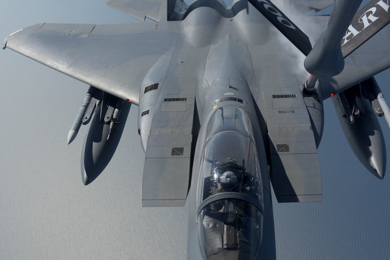 F-15 receives fuel in-flight