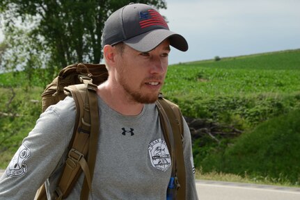 Technical Sgt. Jeff Campbell a survival, evasion, resistance, escape specialist with the Iowa Air National Guard’s 185th Air Refueling Wing in Sioux City, Iowa, is walking across the state to raise awareness about mental health.