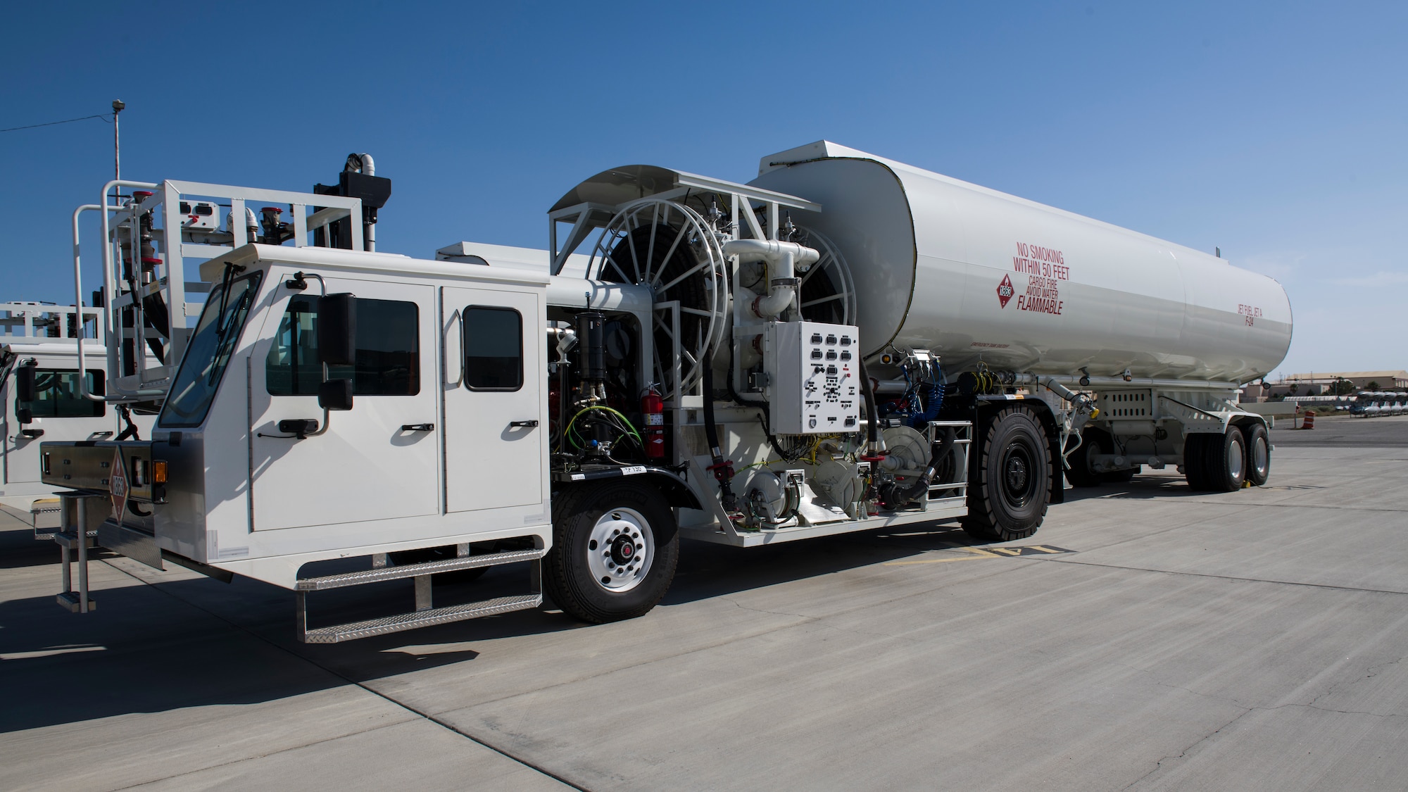 Two Large Capacity Refuel Vehicles parked at Edwards Air Force Base, California. The 412th Test Wing’s 412th Logistics Readiness Squadron recently received two LCRV to test. (Air Force photo by Giancarlo Casem)